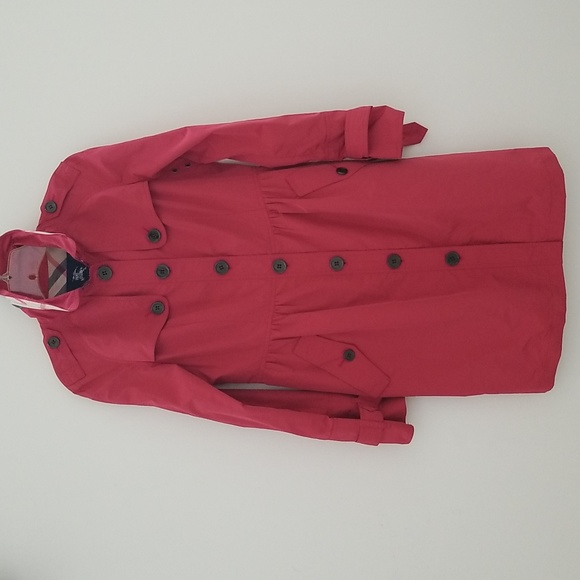 Burberry Polyester Orange Red Lightweight Mid Length Gathered Skirt Trench Coat - Picture 2 of 12